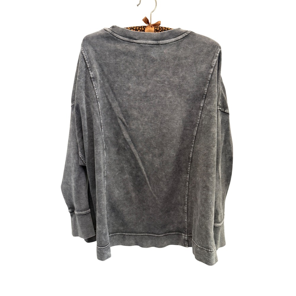 Jane + Delancey Womens 1X Mineral Wash Waffle Knit Sweatshirt Charcoal Gray Top - Picture 2 of 5